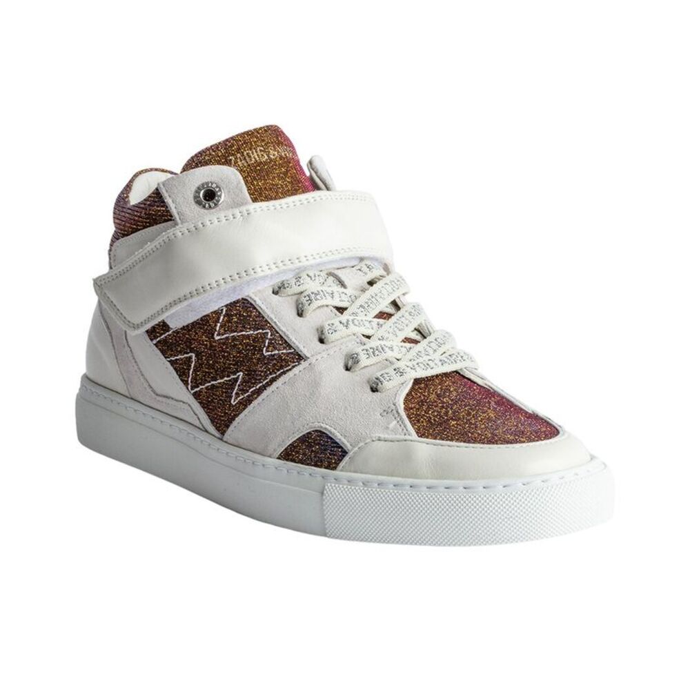 Zadig & Voltaire Mid Flash Sparkle Leather Sneaker, Gold